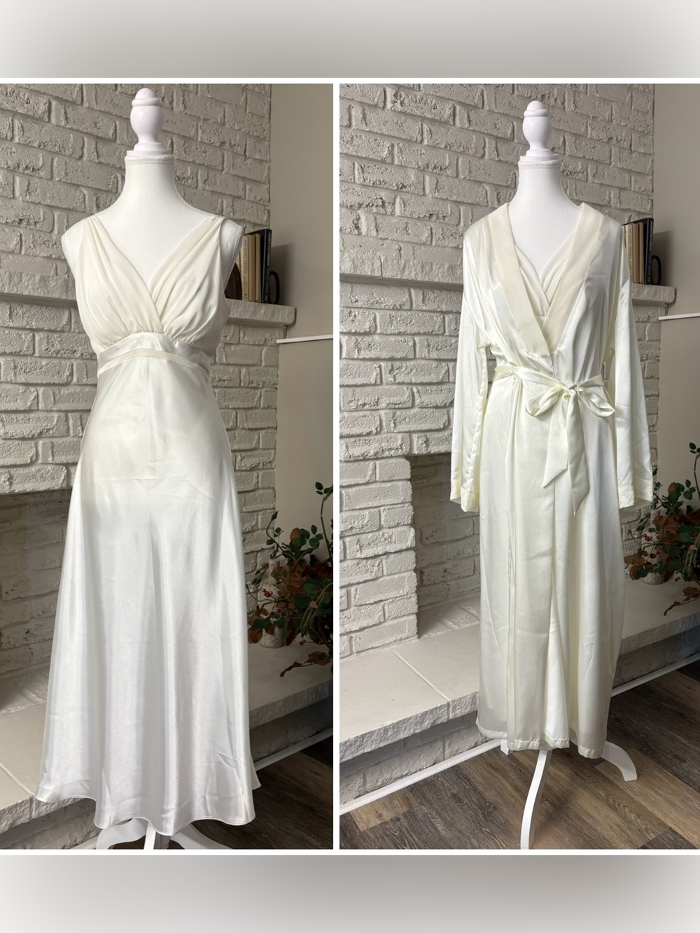 Vintage 90s Jones New York Liquid Satin Peignoir Set- Small-Old Hollywood Bridal